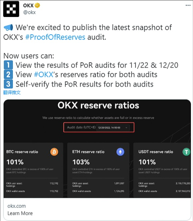欧易OKX于12月23日在官网发布第二次PoR报告