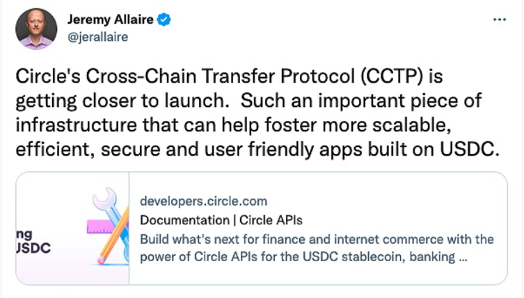 Circle的跨链传输协议 (CCTP) 可以帮助培养基于 USDC 构建的更具可扩展性、高效、安全和用户友好的应用程序