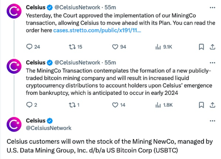Celsius透漏新组建的比特币挖矿公司将由USBTC负责管理