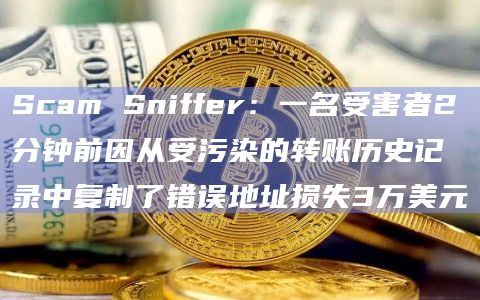 Scam Sniffer：一名受害者2分钟前因从受污染的转账历史记录中复制了错误地址损失3万美元